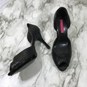 Bordello Black Sequin Peep-toe Heels Size 8
